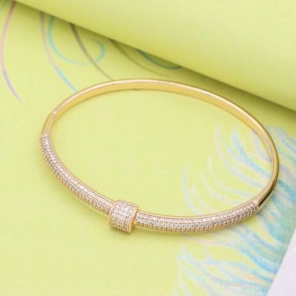 Rose Gold Bangle Bracelet with Sparkling Cubic Zirconia Accents, XPBL0553 - Picture 4 of 12